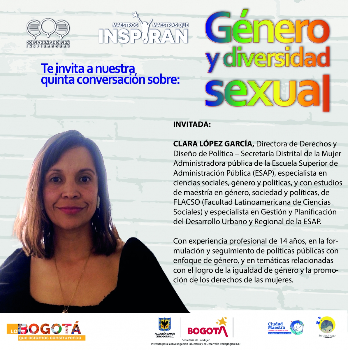 Imagen con la foto de la  Directora de Derechos y Diseño de Política Clara López Garcia y un breve perfil de ella