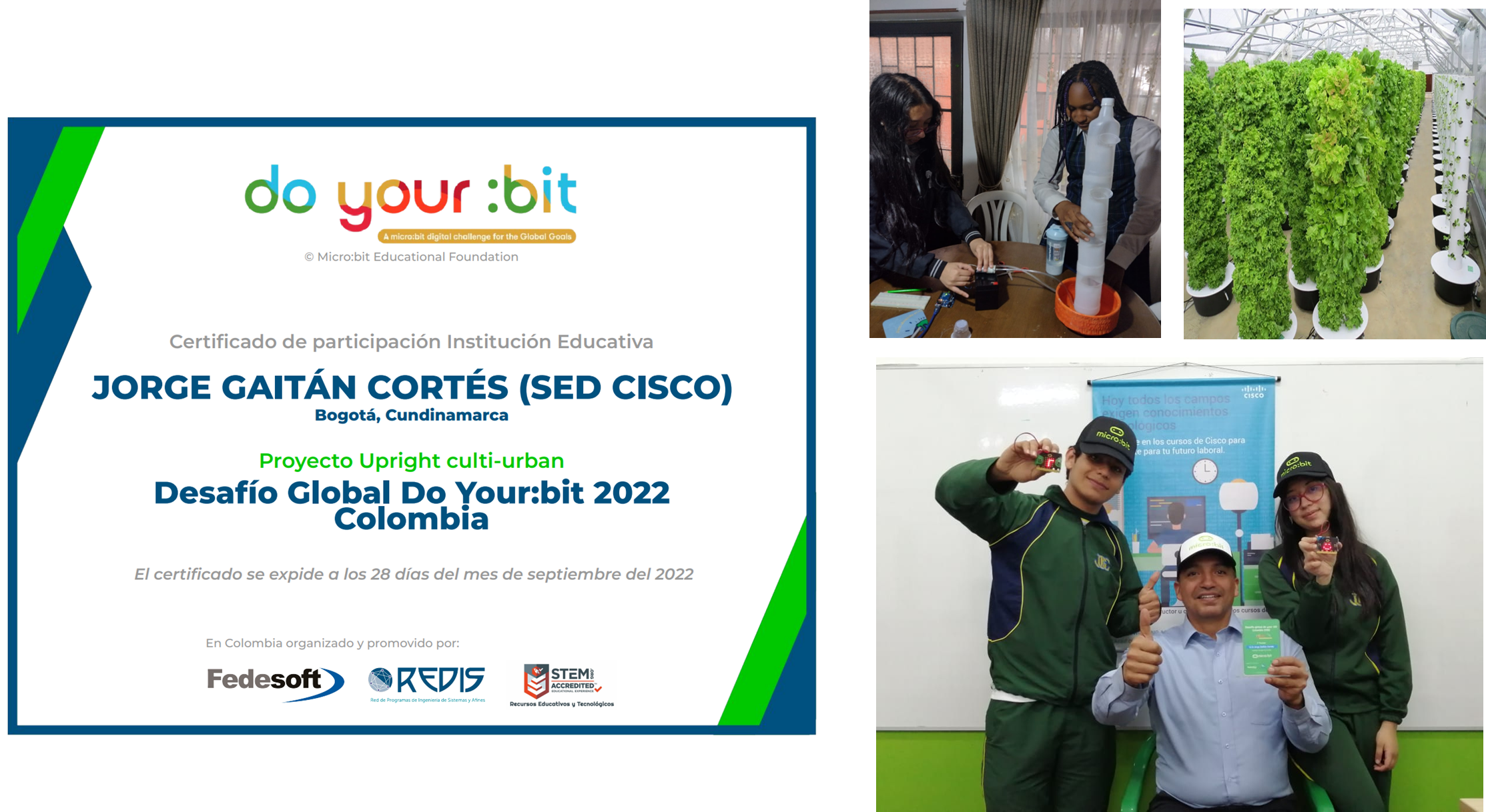 Participantes del desafío Do YourBit con el uso de cultivos verticales para el desarrollo de producción sostenible en los hogares de la localidad de Engativá, Bogotá.
