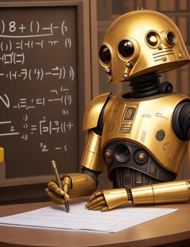 Robot color dorado escribiendo