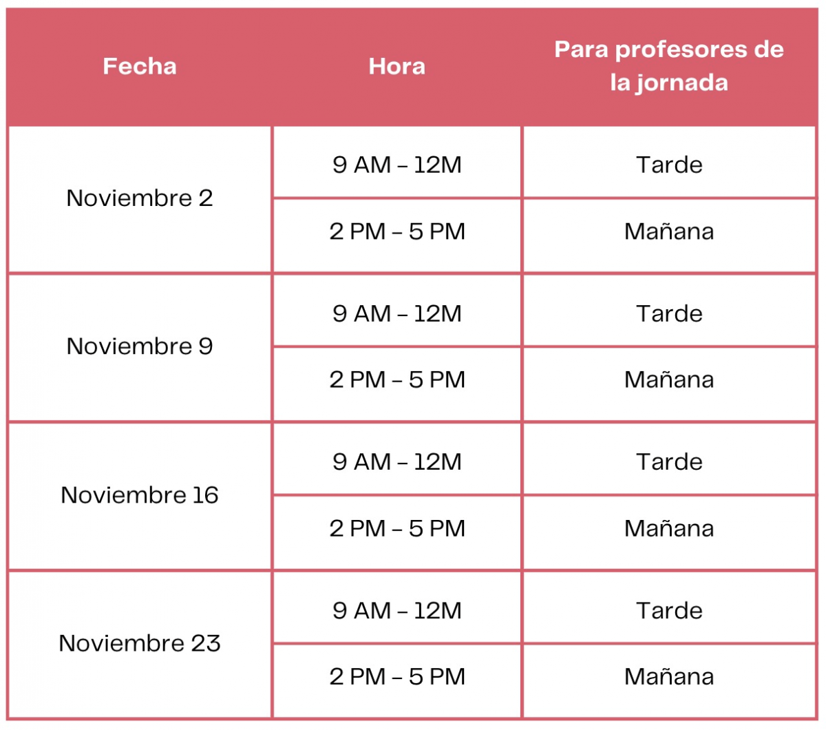 Imagen con tabla del horario de Huellas, caminos, trazos y paisajes en las experiencias investigativas de las maestras y los maestros de Bogotá