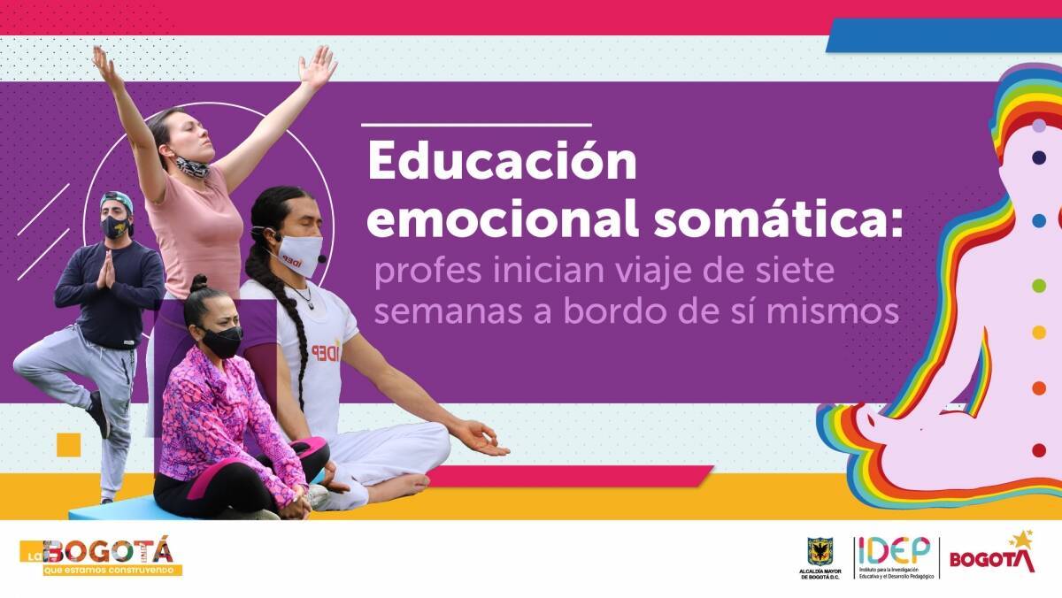 Imagen de profes practicando yoga y el titulo Educación emocional somática